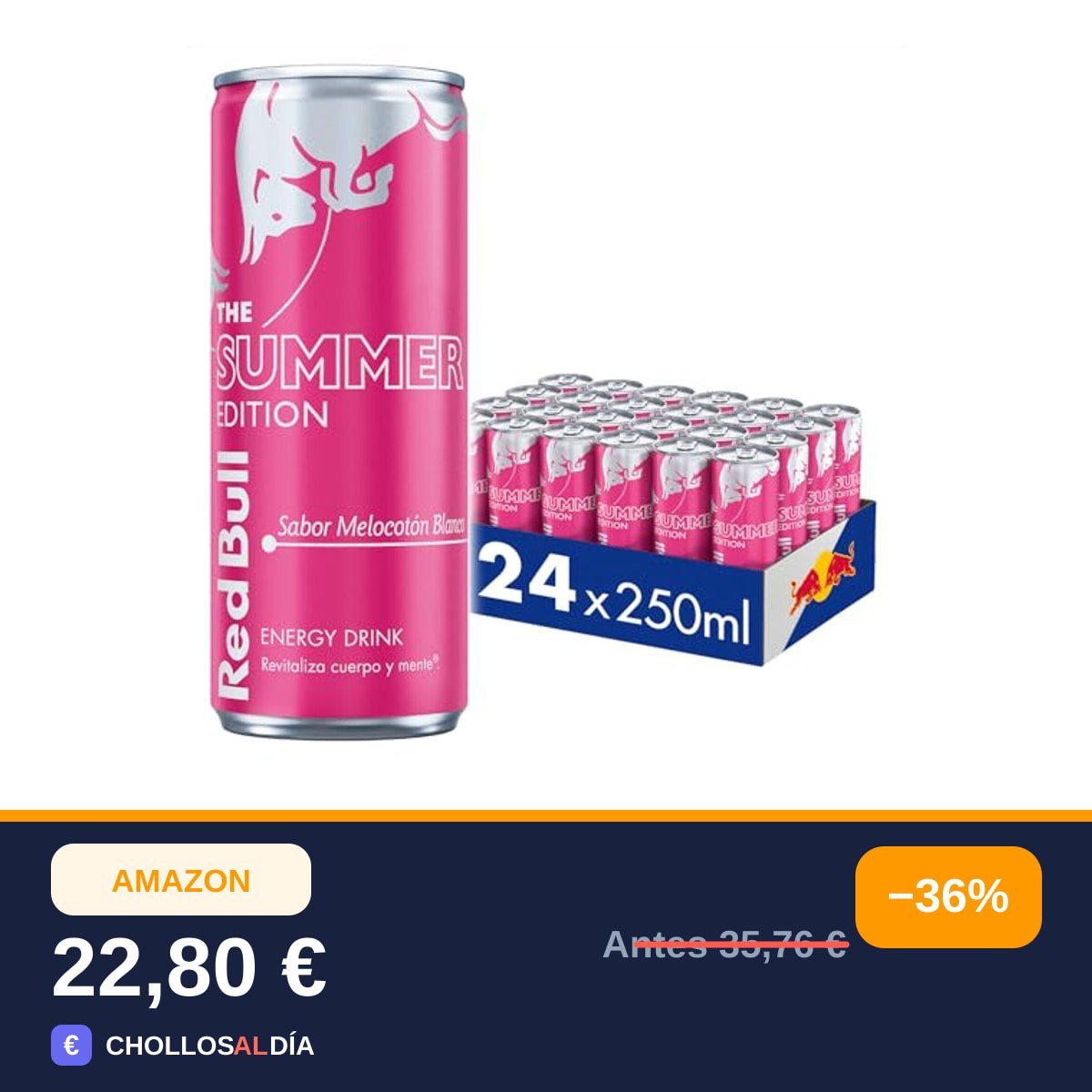 Red Bull Bebida Energética Edición White Peach Sabor Melocotón 24 Latas x 250ml