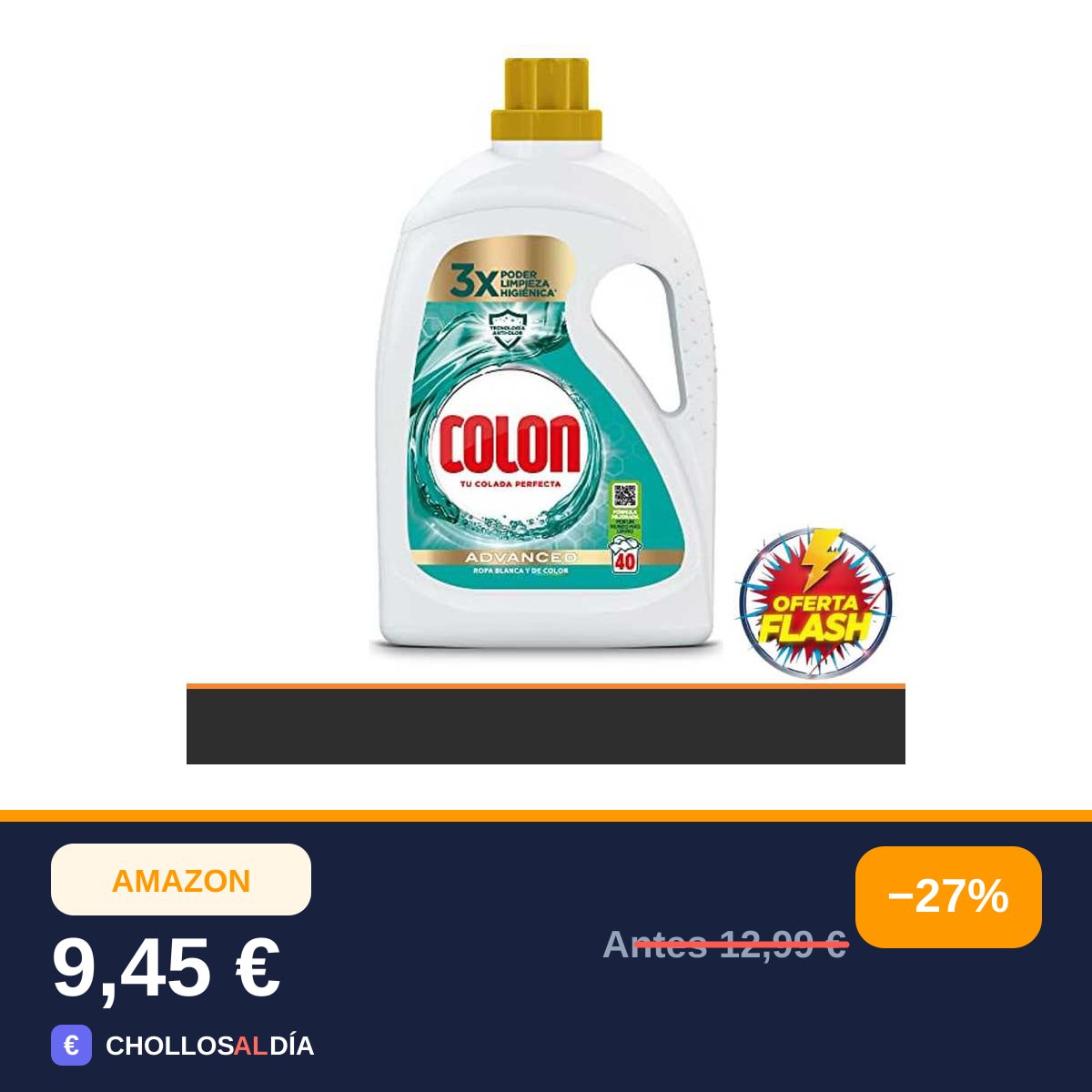 Colon Higiene Detergente Gel para Ropa Blanca y de Color 40 Dosis, 1.8 L
