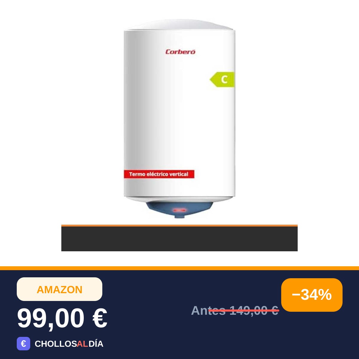 Corberó - Termo Eléctrico Vertical | CTMBA80 | 72L | Panel Mecánico | Tanque esmaltado | Ánodo…