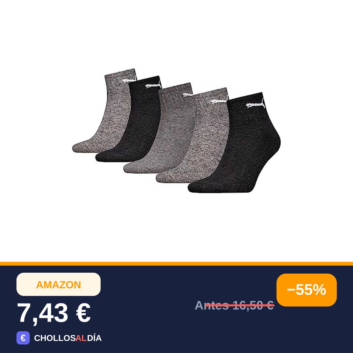 PUMA Calcetines cortos unisex (5 unidades), gris / gris, 43-46