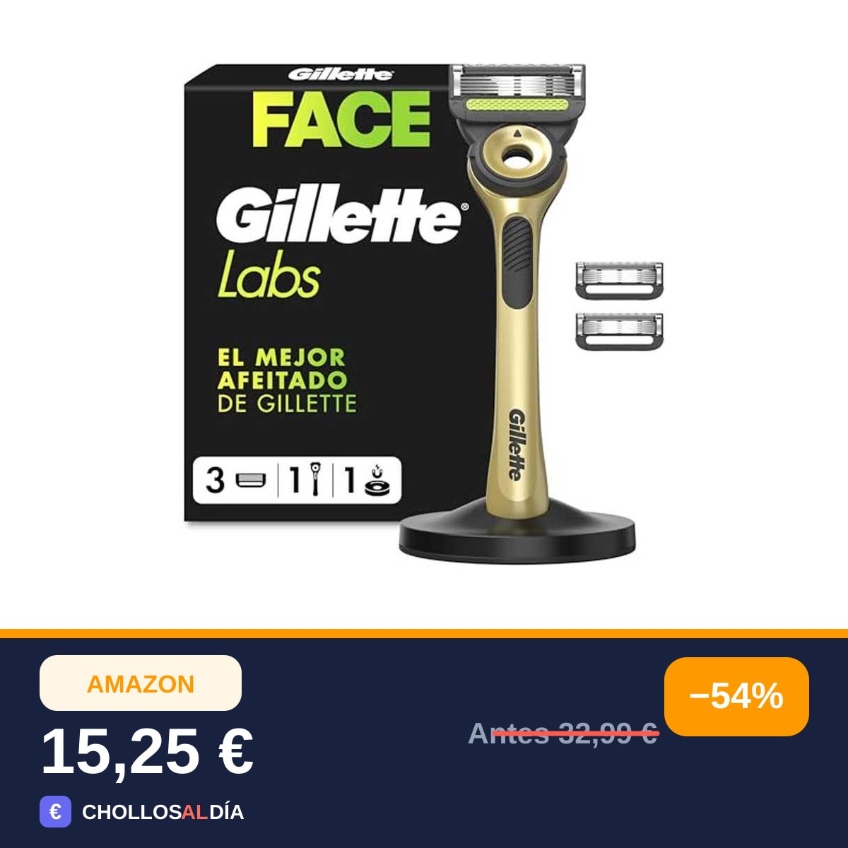 GilletteLabs Maquinilla de Afeitar Champion Gold Edition con 3 Recambios