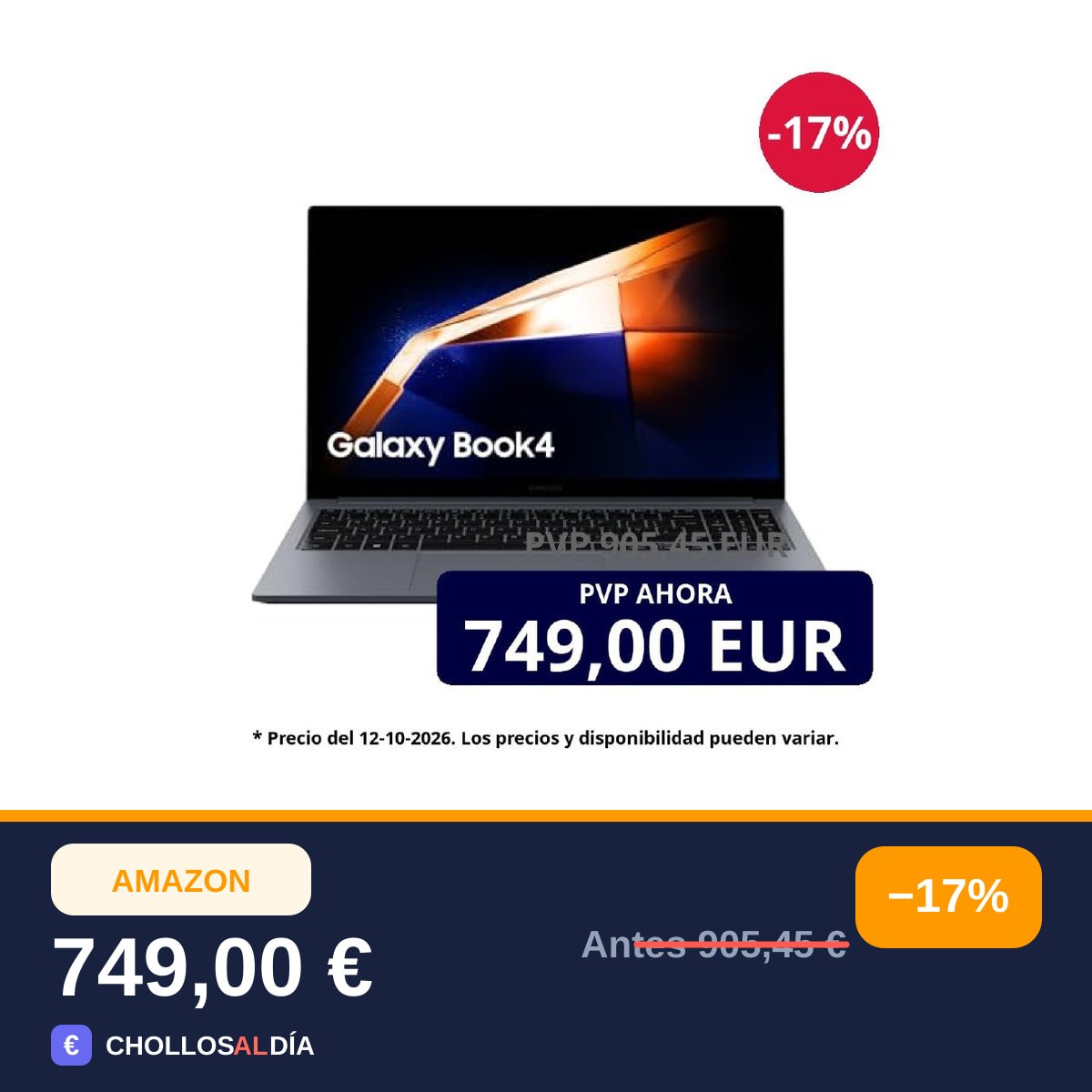 Samsung Galaxy Book4, Ordenador Portátil Ultrafino 15.6" Full HD LED, Intel Core i7 13th Gen…