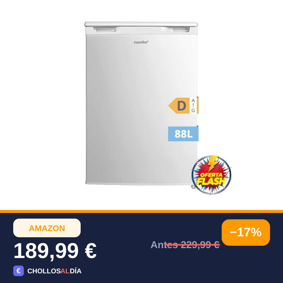 COMFEE' 88L Congelador Vertical Independiente, Puerta reversible, Blanco