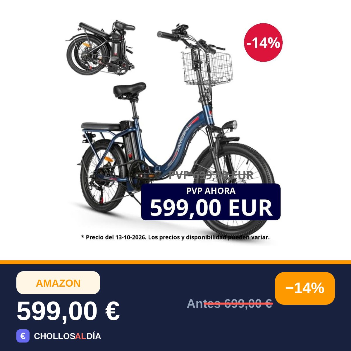 SAMEBIKE Bicicleta Eléctrica Adultos, 20'’ E-Bike con pedaleo asistido Batería 36V 13AH Bici…