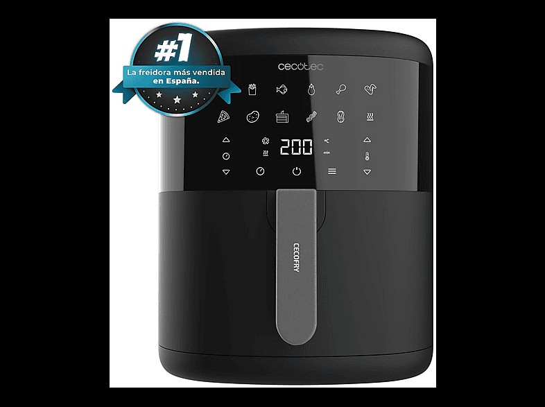 Freidora de aire - Cecotec Cecofry Bombastik 6000, 1700 W, 6 L, 80-200 ºC, 12 modos, Temporizador, Negro